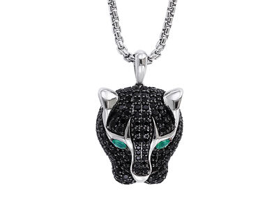 EFFY Men's Black Spinel Panther Pendant with Green Onyx Eyes in Sterling Silver